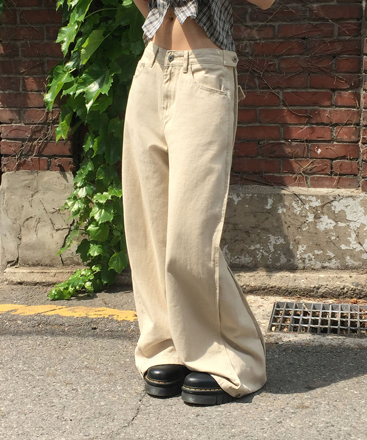 スリットラインワイドコットンパンツ BEIGE
