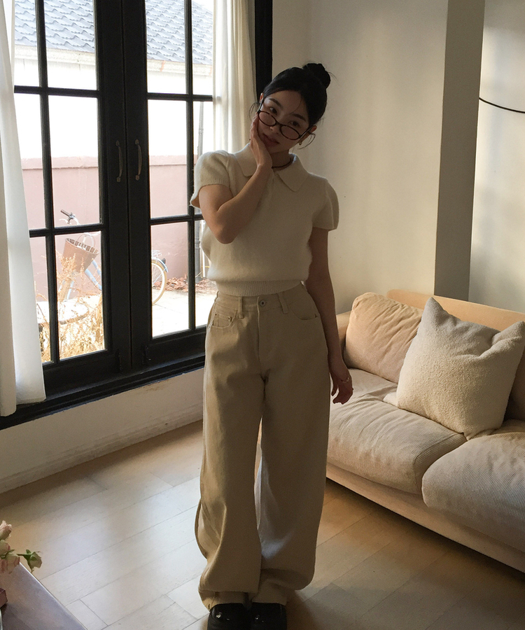 スリットラインワイドコットンパンツ BEIGE