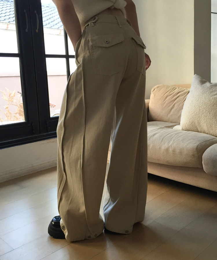 スリットラインワイドコットンパンツ BEIGE