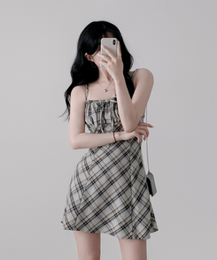 ミニワンピース チェックプリーツミニワンピース BLACK