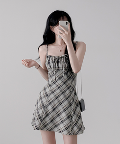 ミニワンピース チェックプリーツミニワンピース BLACK