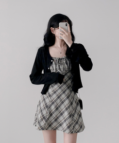 ミニワンピース チェックプリーツミニワンピース BLACK