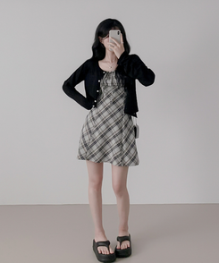 ミニワンピース チェックプリーツミニワンピース BLACK