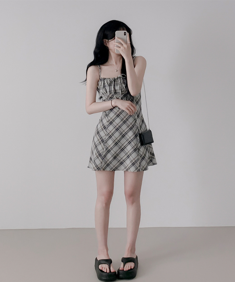 チェックプリーツミニワンピース BLACK