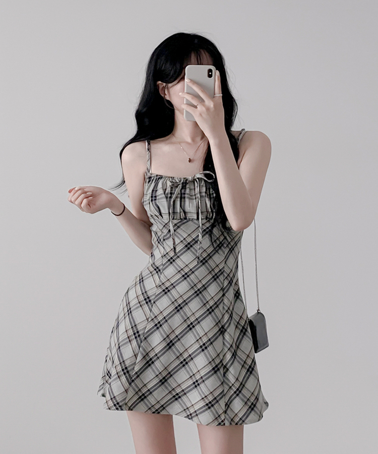 チェックプリーツミニワンピース BLACK