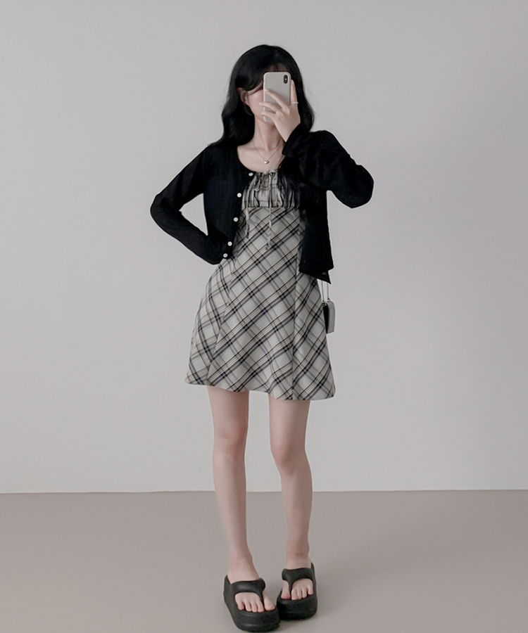 チェックプリーツミニワンピース BLACK