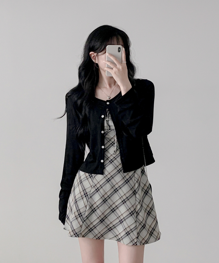 チェックプリーツミニワンピース BLACK