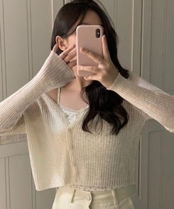 カーディガン シースルーVネックカーディガン BEIGE