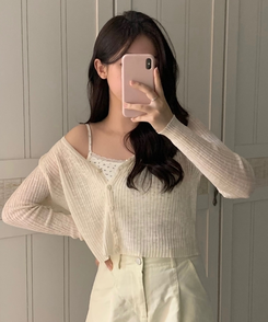 カーディガン シースルーVネックカーディガン BEIGE