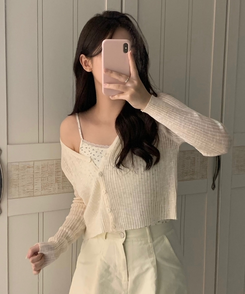 カーディガン シースルーVネックカーディガン BEIGE