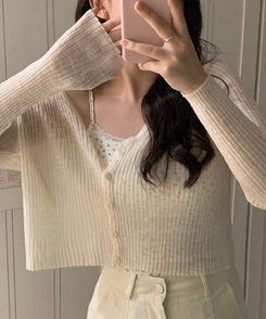 カーディガン シースルーVネックカーディガン BEIGE