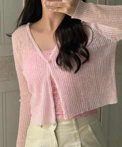 カーディガン シースルーVネックカーディガン PINK