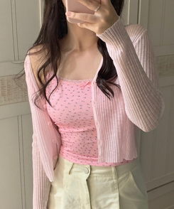 カーディガン シースルーVネックカーディガン PINK