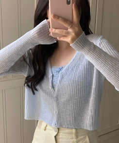 カーディガン シースルーVネックカーディガン SKY BLUE