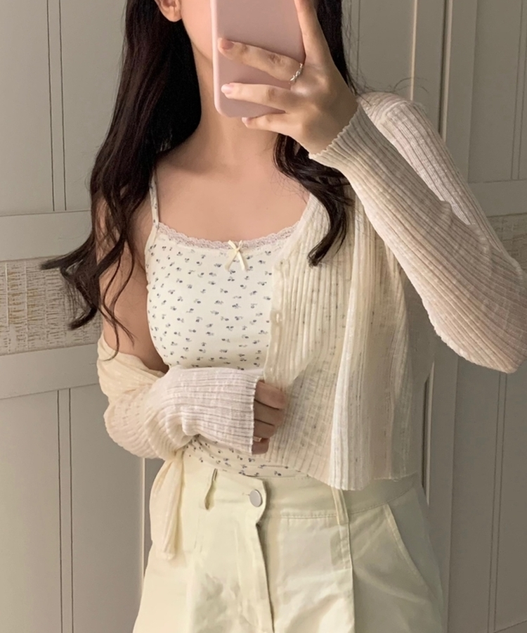 カーディガン シースルーVネックカーディガン BEIGE