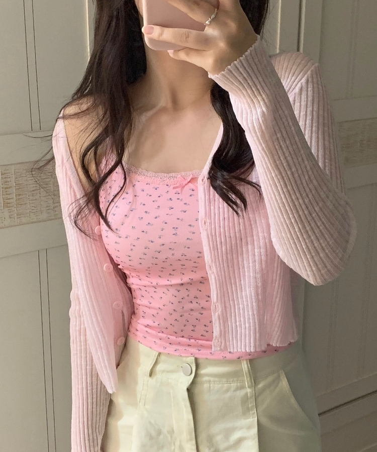 シースルーVネックカーディガン PINK