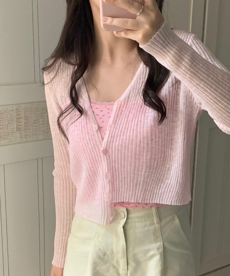 シースルーVネックカーディガン PINK
