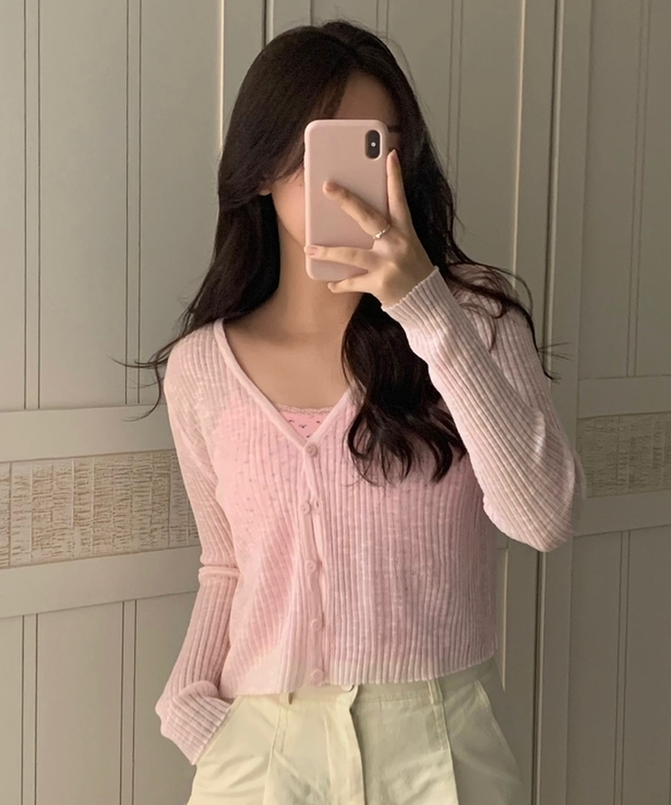 シースルーVネックカーディガン PINK