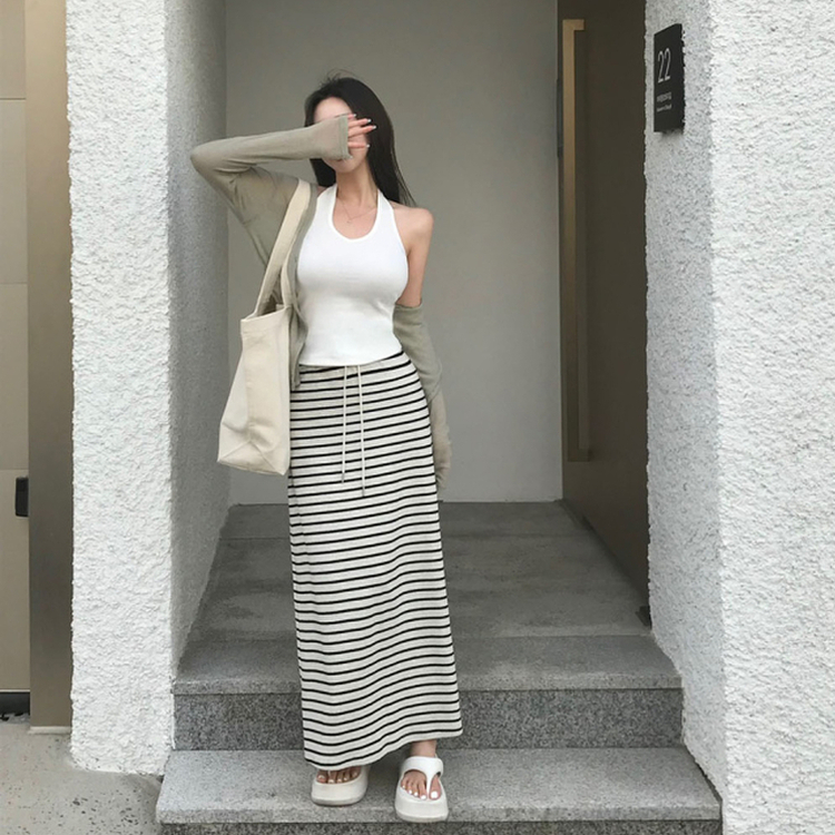 ストライプロングスカート OATMEAL