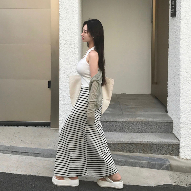 ストライプロングスカート OATMEAL