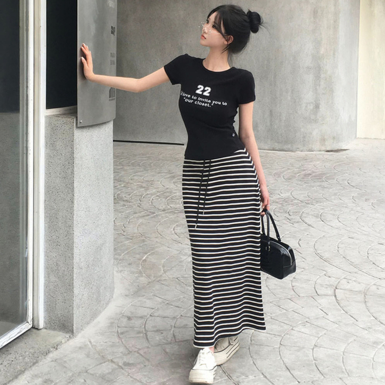 ストライプロングスカート BLACK