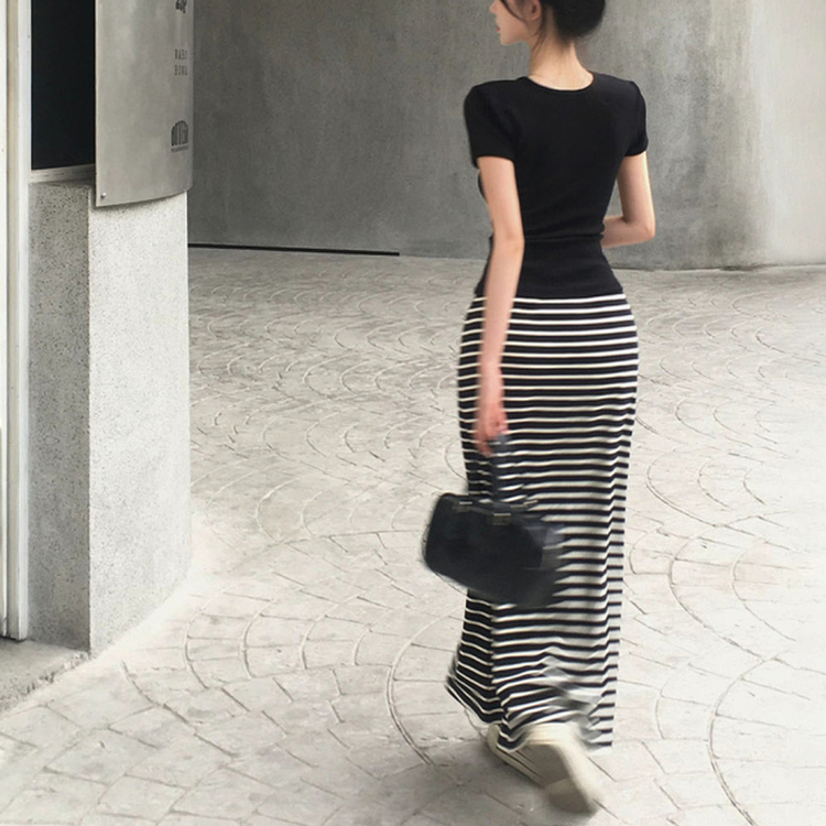 ストライプロングスカート BLACK