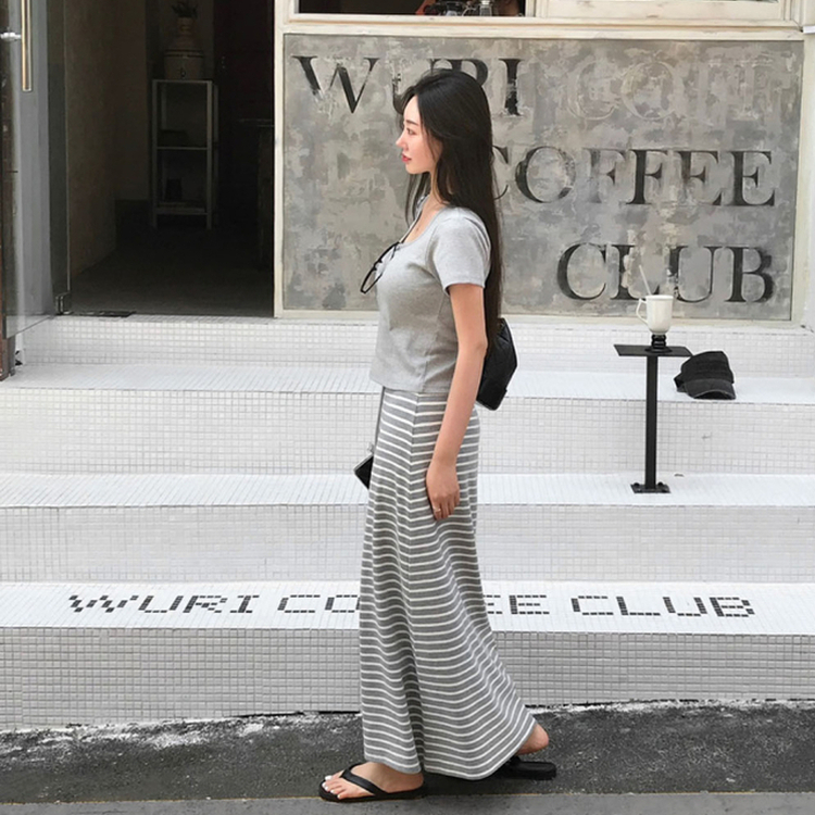 ストライプロングスカート GREY