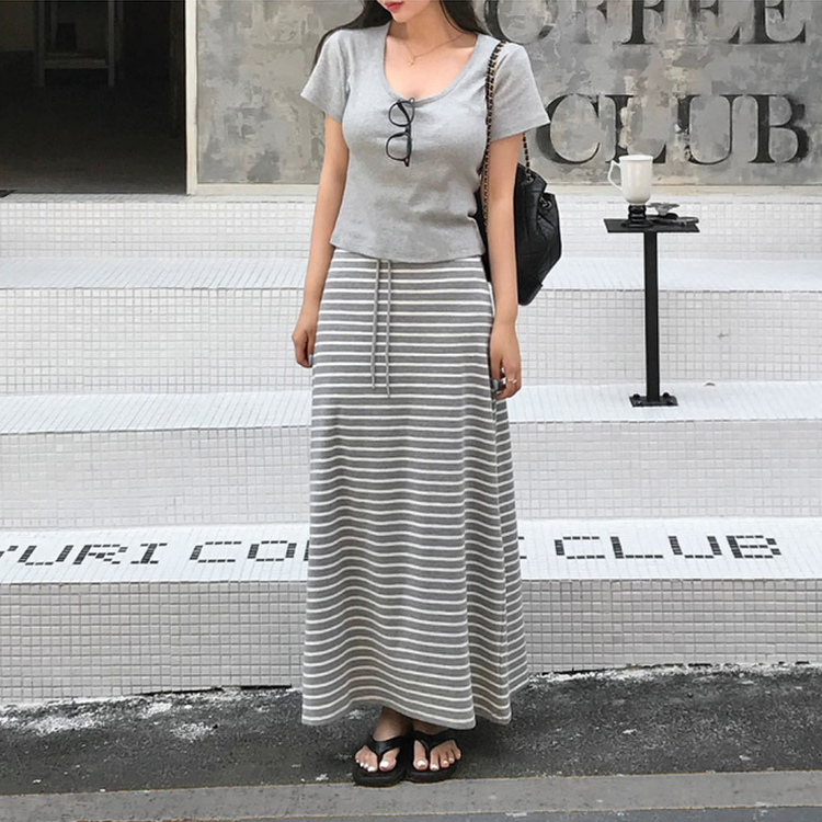 ストライプロングスカート GREY