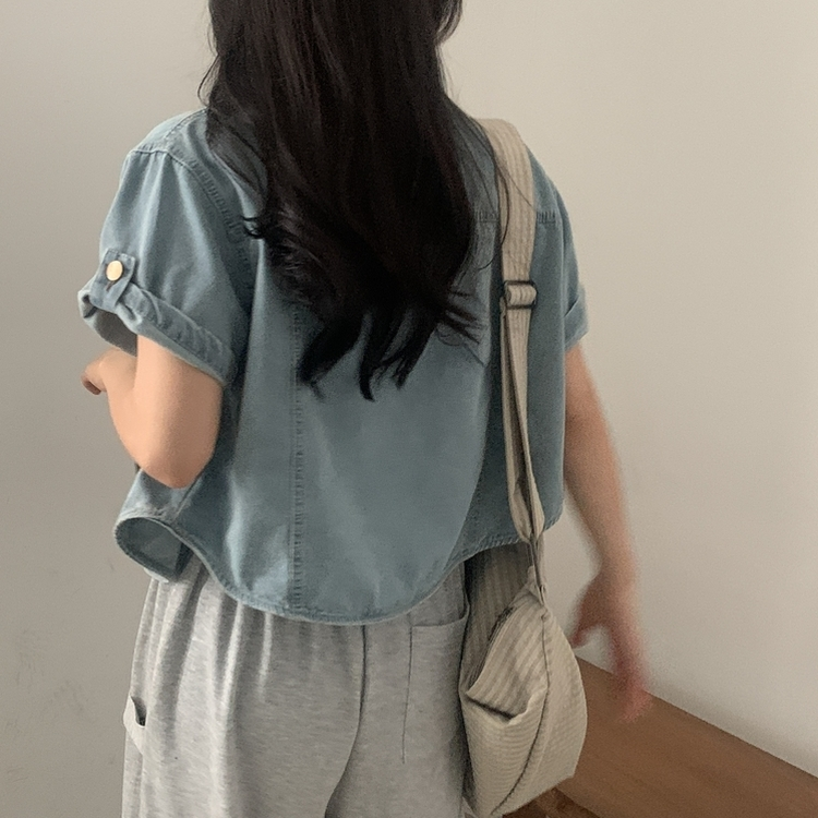 라이크 롤업 투포켓 반팔데님 자켓 셔츠 3color 연청