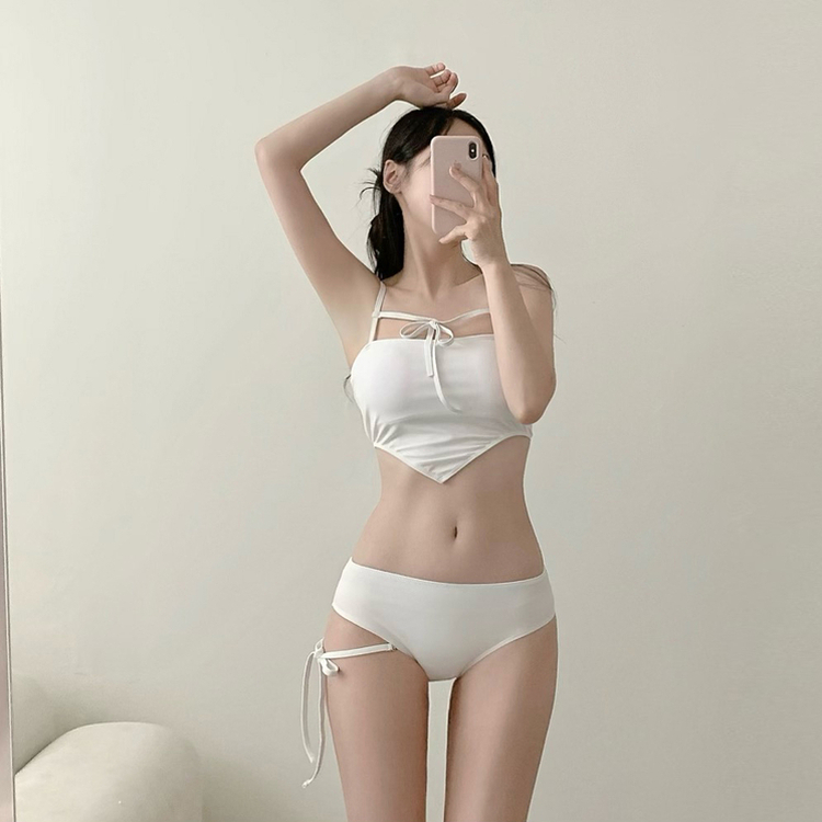 【カップ付き】リボンガータービキニ IVORY