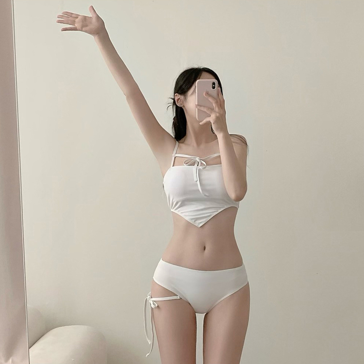 【カップ付き】リボンガータービキニ IVORY