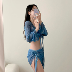 ビキニ 【カップ付き】ボレロカバーアップスカートビキニ BLUE