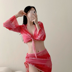 ビキニ 【カップ付き】ボレロカバーアップスカートビキニ PINK