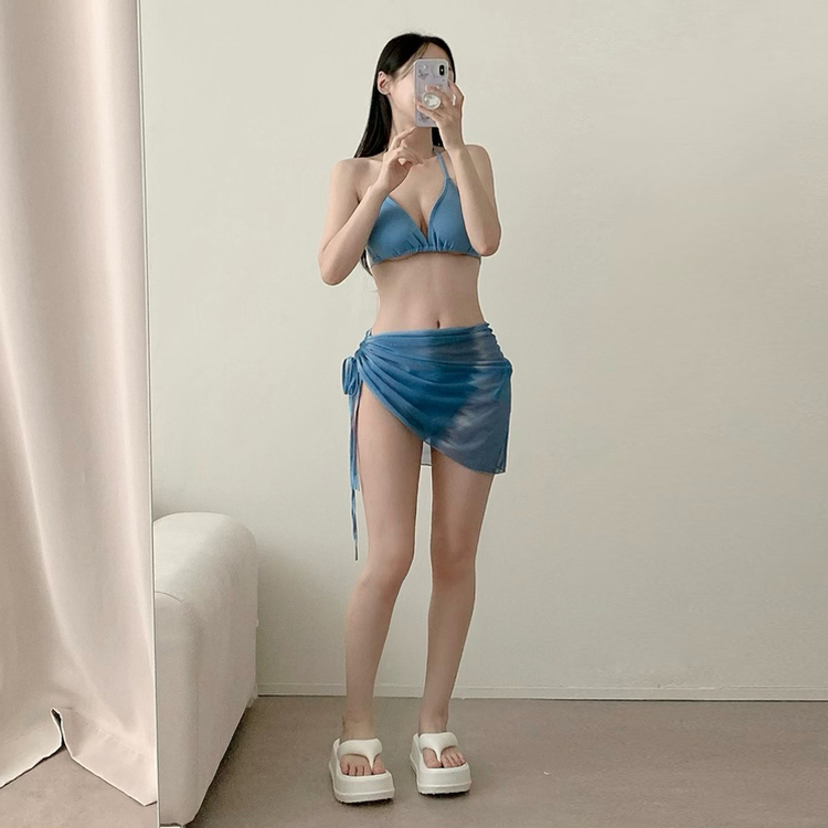 【カップ付き】ボレロカバーアップスカートビキニ BLUE