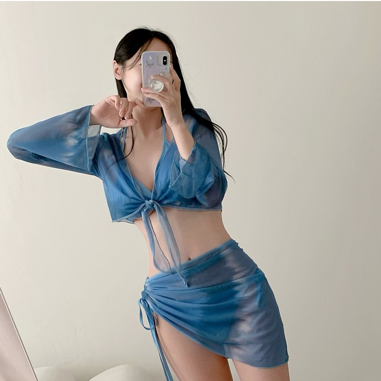 【カップ付き】ボレロカバーアップスカートビキニ BLUE
