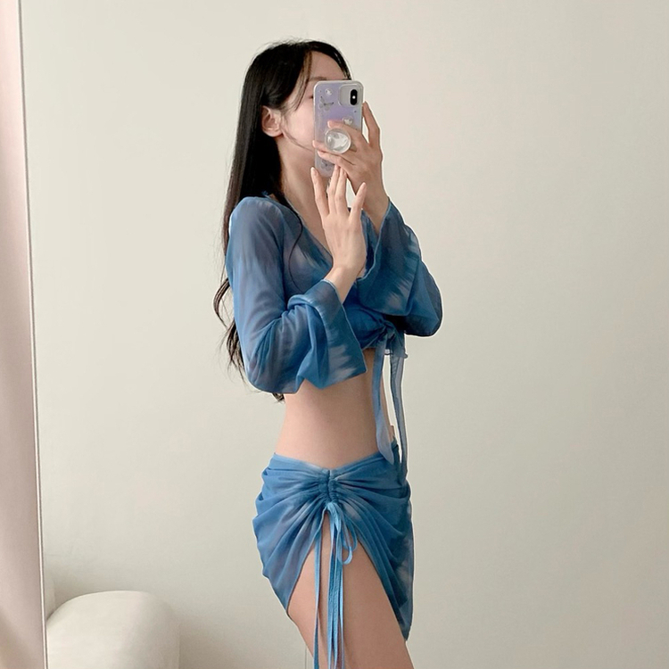 【カップ付き】ボレロカバーアップスカートビキニ BLUE