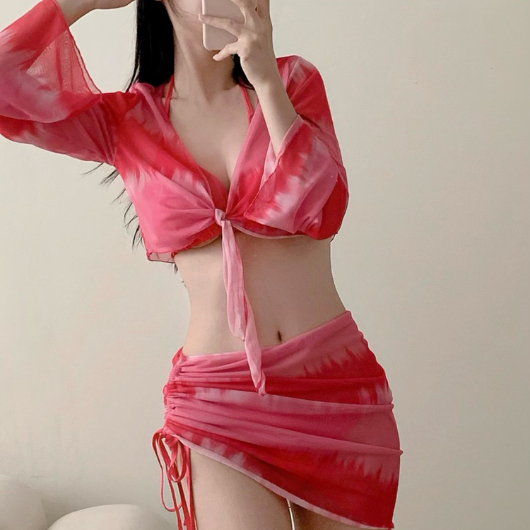 【カップ付き】ボレロカバーアップスカートビキニ PINK