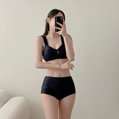 【カップ付き】ブルーハイウエストビキニ NAVY