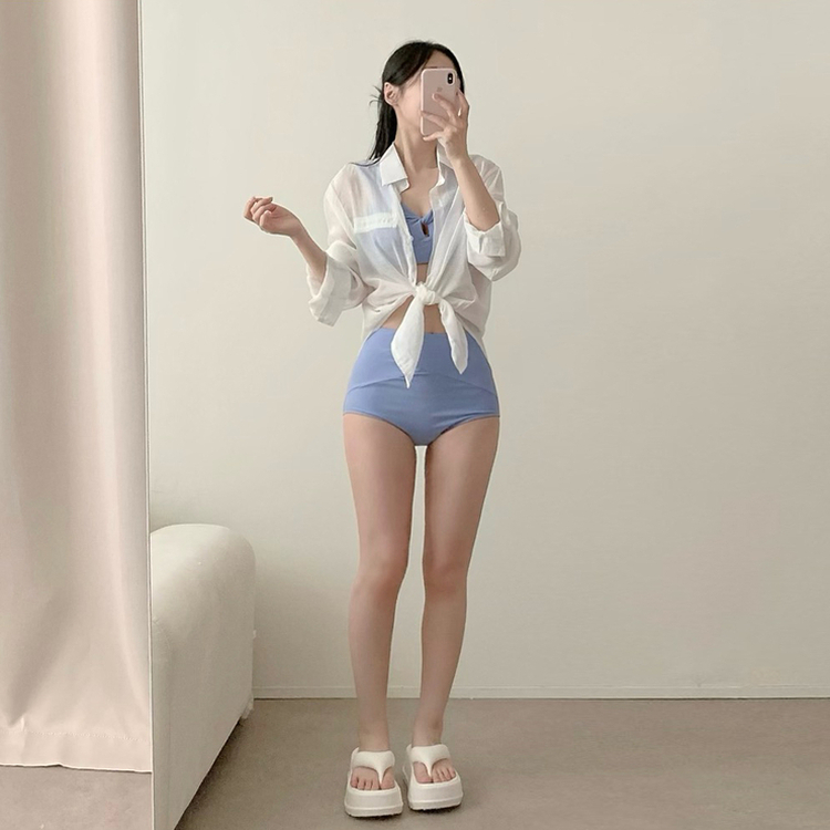 【カップ付き】ブルーハイウエストビキニ SKYBLUE