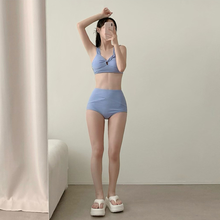 【カップ付き】ブルーハイウエストビキニ SKYBLUE