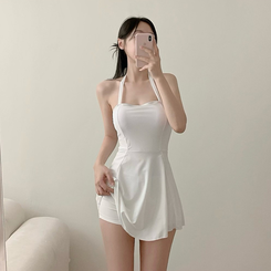 ビキニ 【カップ付き】リボンAラインミニワンピースビキニ IVORY