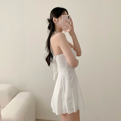 ビキニ 【カップ付き】リボンAラインミニワンピースビキニ IVORY