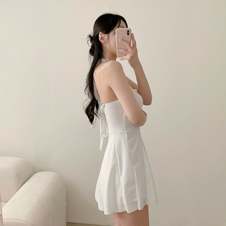 【カップ付き】リボンAラインミニワンピースビキニ IVORY