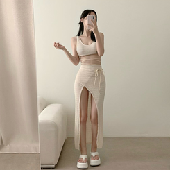 【カップ付き】コルセットロングスカートビキニ BEIGE