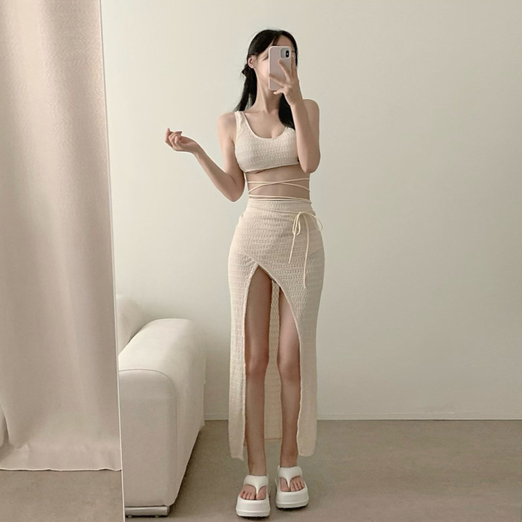 【カップ付き】コルセットロングスカートビキニ BEIGE
