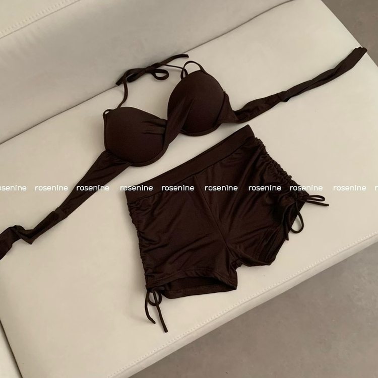 나염 팬츠 비치웨어 쓰리피스 홀터넥 비키니 수영복 긴팔 커버업