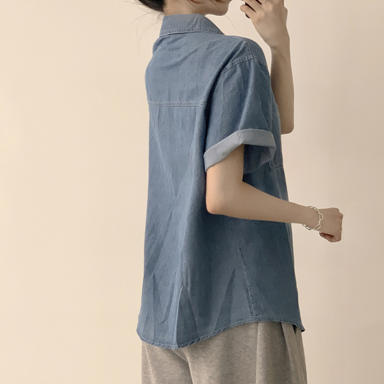실물 보장하는 하리보 오버핏 카라 버튼 롤업 데님 여름 데님 반팔 남방 루즈핏 포켓 빈티지 청남방 3color 연청
