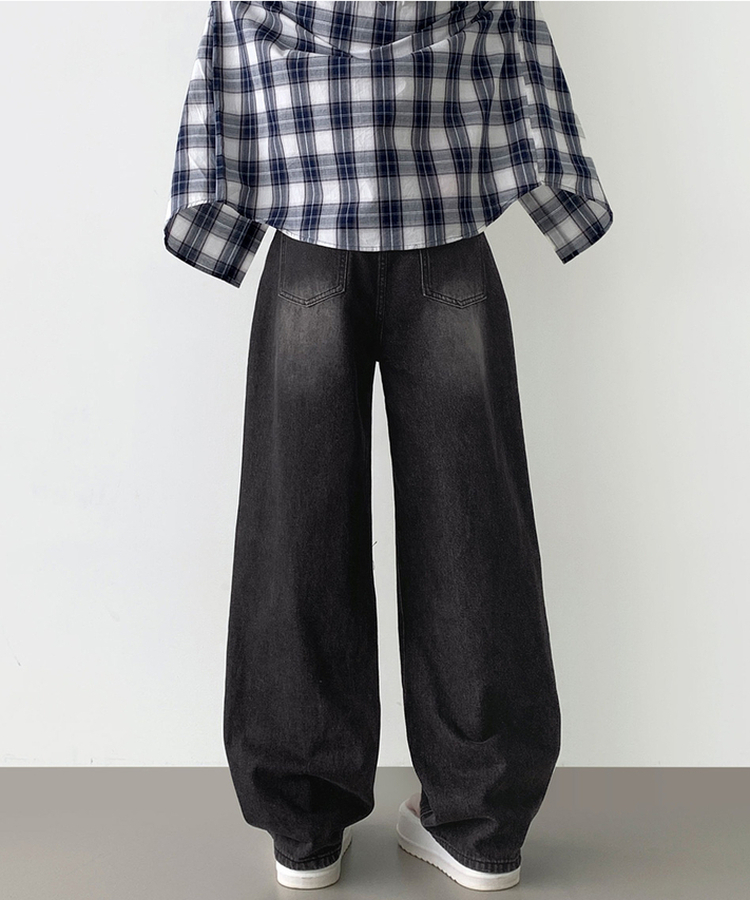 【丈別】ダメージバルーンワイドフィットデニムパンツ BLACK DENIM