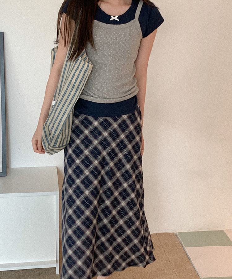 チェックホイランロングスカート NAVY