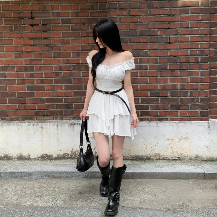 トゥーユーオフショルダードットミニワンピース WHITE